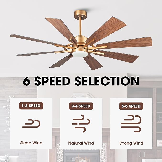 60 Inch Large Gold Ceiling Fan with Lights and Remote, Indoor Industrial Ceiling Fan for Living Room Commercial Garage, Modern High Big Ceiling Fan Quiet DC Motor, 3 CCT, Timer, 6-Speed
