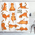 Ambesonne Cat Shower Curtain, Cats Doing Funny Fitness Exercises and Flexibility Position Sports Stretch Gymnastics, Cloth Fabric Bathroom Decor Set with Hooks, 69" W x 84" L, White Orange