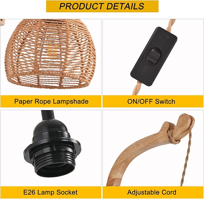 Plug in Wall Sconce,Farmhouse Wicker Wall Lamp Plug in,Hand Woven Rattan Wall Light Farmhouse Rustic Boho Sconces Wall Lighting for Living Room Bedroom