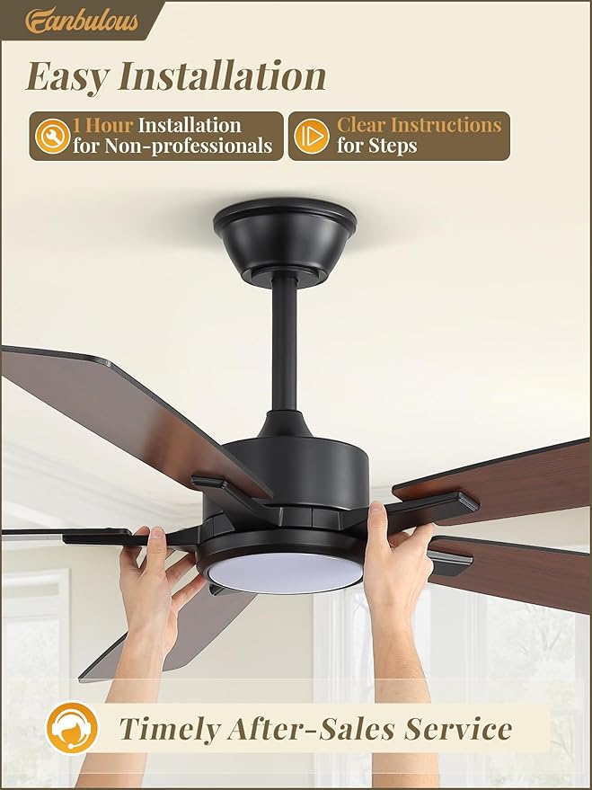 Fanbulous 52 Inch Ceiling Fans with Lights and Remote, Stepless Color Temperature Change & Dimmable 20W LED Ceiling Fan, 6 Speeds Reversible Quiet DC Motor for Bedroom, Living Room, Apartment, Black