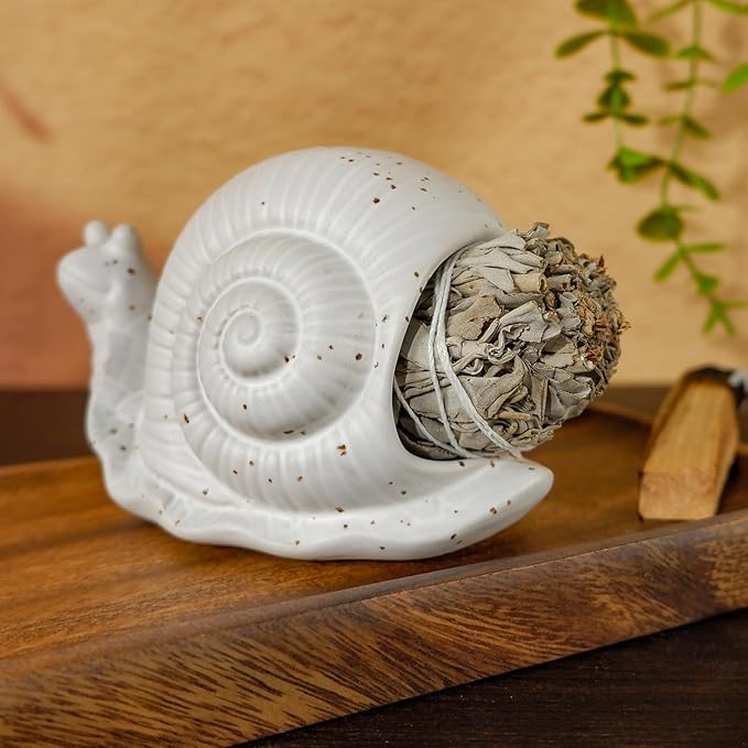 MOUGIGI White Ceramic Snail Palo Santo Holder & Modern Chiminea Incense Burner - Elegant Cone Burner for Palo Santo Sticks & Sage - Perfect for Energy Cleansing, Yoga, Meditation, Zen Decor, Altar