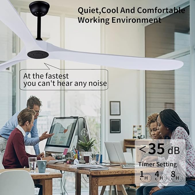 88 Inch Ceiling Fan Without Light, 3 Solid Wood Blades, Remote Control | 6 Speeds Available, Noiseless, fit for Flat/Sloped Ceiling, Wood Blades, desgin for Bedroom/Living Room/Dining Room