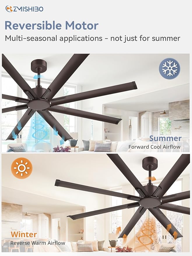 ZMISHIBO 72 Inch Ceiling Fan No Light, Large Ceiling Fan with Remote, Quiet DC Motor, and 6 Speeds, Indoor/Outdoor Industrial Ceiling Fans 8 Aluminum Blades for Patio, Garage, Shop,Oil-bronze