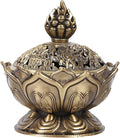 Vintage Backflow Incense Burner Bowl, Lotus Incense Holder Charcoal Censer Ash Catcher Stick Cone Reel Incense for Powder Cone or Coil Incense (Bronze)