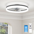 VOLISUN Low Profile Ceiling Fans with Lights and Remote, 23.6in Fandelier Ceiling Fan with Light, 3000K-6500K Dimmable Bladeless LED Fan Light, Black Flush Mount Ceiling Fans with Lights for Bedroom