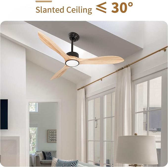 Wood Ceiling Fan with Lights,52Inch Ceiling Fans with Remote Control,Dimmable Light,3 CCT,6 Speeds,Noiseless DC Motor,2 downrod,Ceiling Fan for Bedroom,Living Room,Indoor