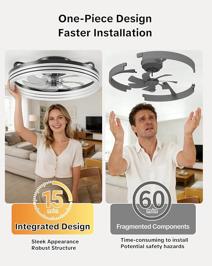 AIKVSXER Ceiling Fan with Lights and Remote, 20in Modern Ceiling Fans | 3000K-6500K Smart Ceiling Fans with Lights, Low Profile Flush Mount Ceiling Fan with Light, Quiet Ceiling Fan for Bedroom