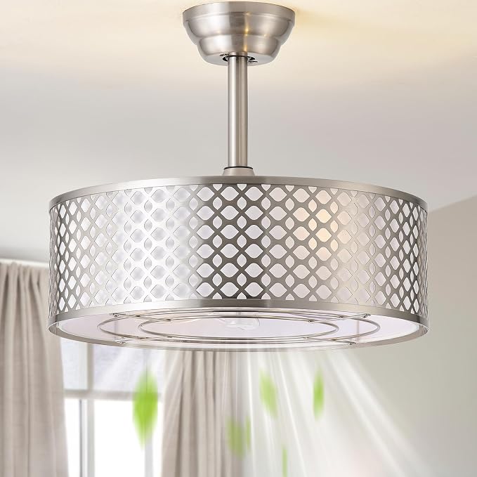Silver Fandelier Ceiling Fan with Light, 20" Caged Boho Ceiling Fans with Lights and Remote, Mid Century with 6 Speeds for Bedroom, Living Room, Nursery