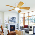 Depuley Modern Ceiling Fan with Light: 35-Inch White Small Fans for Bedroom Indoor Outdoor - Dimmable Low Profile Ceiling Fans with Remote Control Flush Mount 5 Reversible Wood Blades 6 Speeds Timer