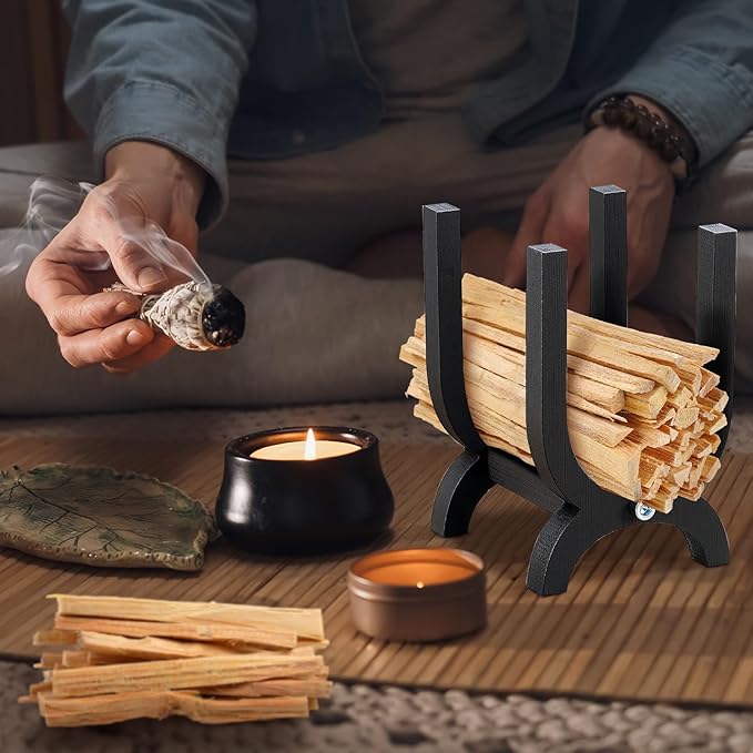 2 Set Cute Handmade Palo Santo Holder Incense Holder for Sticks Wiccan Altar Burner for Palo Santo Handcrafted Incense Storage with Matches for Meditation Home Decor, Not Include Sticks