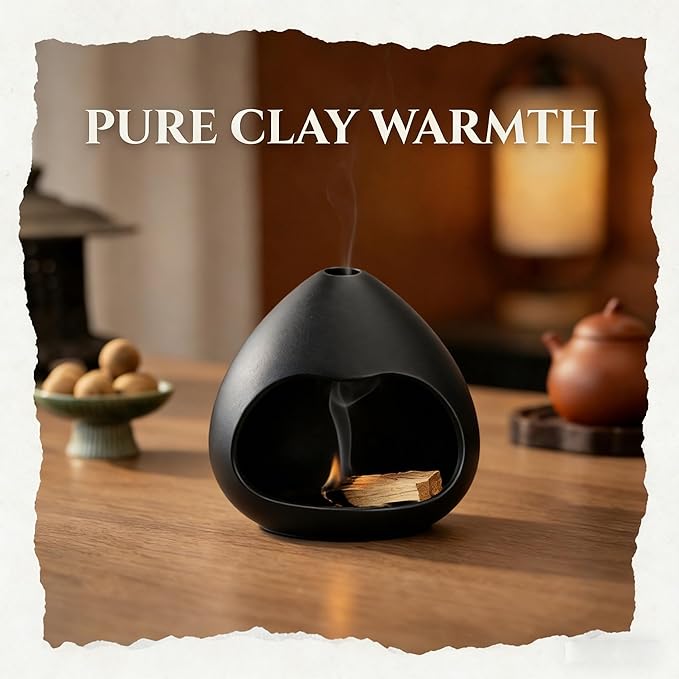 Palo Santo Holder Ceramic,Mini Chiminea Cone Incense Burner,Incense Chimney for Palo Santo Sticks,Altar,Sage,and Cone Burning,Yoga Spa Aromatherapy Meditation,Home Decor (Black)