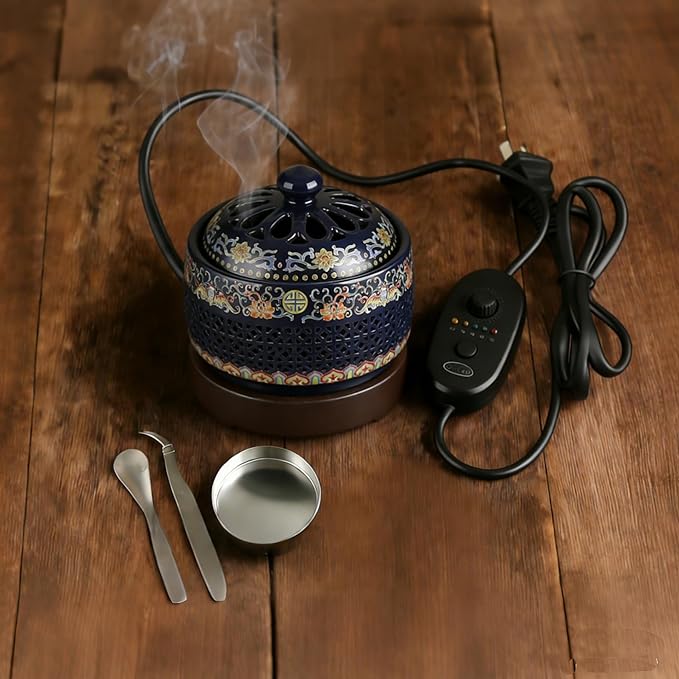 Electric Resin Burner with Timer, Ceramic Electric Incense Burner, Burner Censer 110V for Home Porch, Patio, Garden, Office, Yoga, Living Room, Meditation Room (Colorful)