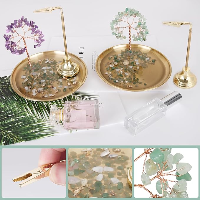 Crystal Tree Joss Stick Incense Holder,Ash Fly Proof Incense Burner-Incense Holder for Sticks Ash Catcher for Yoga, Meditation and Home Decor(Green Tree -17cm)