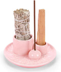 Palo Santo Sticks Holder, Multi-Purpose Handmade Ceramic Incense Burner for Palo Santo Incense Sticks, Sage Holder for Burning, Ash Catcher Tray for Meditation Yoga Room (Pink)