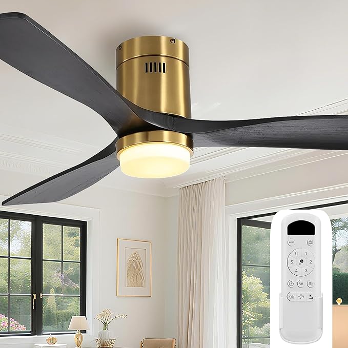 Sofucor Ceiling Fan with Lights-52 Inch Flush Mount Ceiling Fan with Light and Remote Control, Low Profile Wood Blades Modern Outdoor Ceiling Fans for Bedroom/Farmhouse/Patio/Indoor, Quiet DC Motor