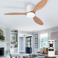 Depuley Flush Mount Ceiling Fan: 42-Inch White Ceiling Fans with Lights for Bedroom Indoor Outdoor - Low Profile Ceiling Fans with Remote Control 24W 3CCT Dimmable 3 Reversible Wood Blades 6 Speeds