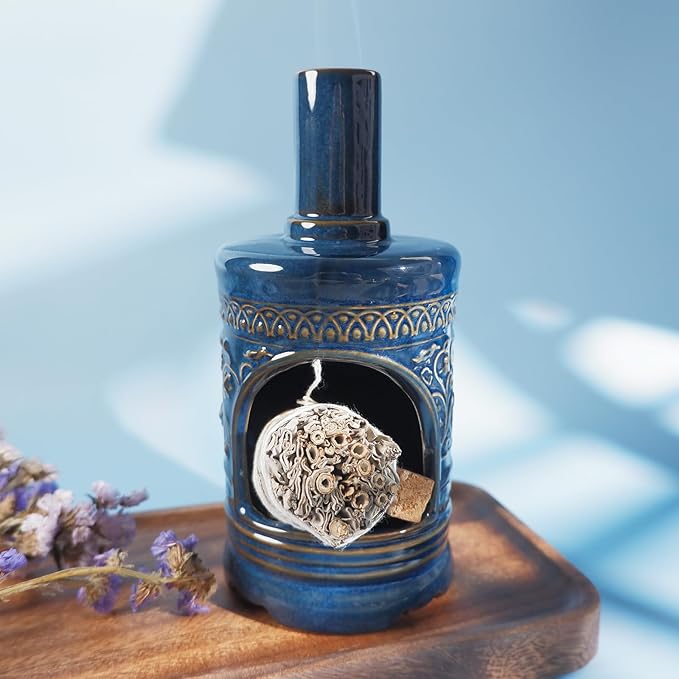 Mougigi Ceramic Bird & Flower Palo Santo Burner–Stylish Chiminea for Sage、Incense Cones and Candle, Perfect for Meditation, Yoga, Altar & Home Decor – Easy to Clean, Enhance Your Zen Experience
