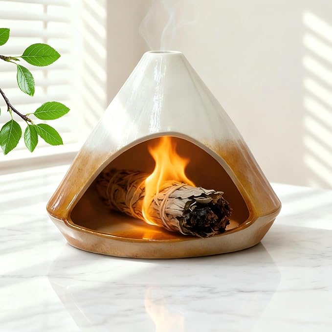Palo Santo Holder， Incense Holder, Mini Chimney Incense Burner, Suitable for Palo Santo Sticks, Cone Incense, Candles, and Sage Smudging， an Ideal Choice for Yoga Meditation and Altar Decoration
