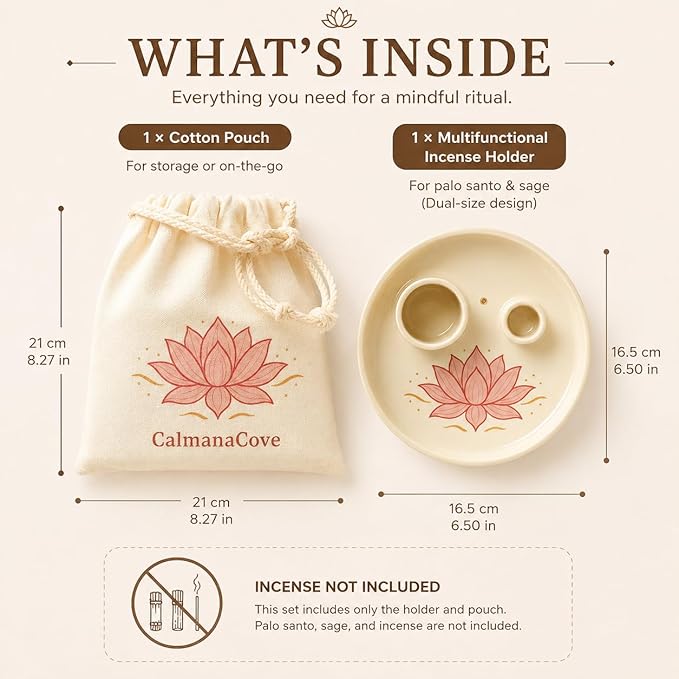 Incense & Palo Santo Holder – 6.5'' Ceramic Sage Burner for Sticks, Bundles, Cones, Candle & Tealight with Ash Catcher – Jewelry Tray, Smudge Pot, Home Décor, Meditation Gift (Pink Lotus)