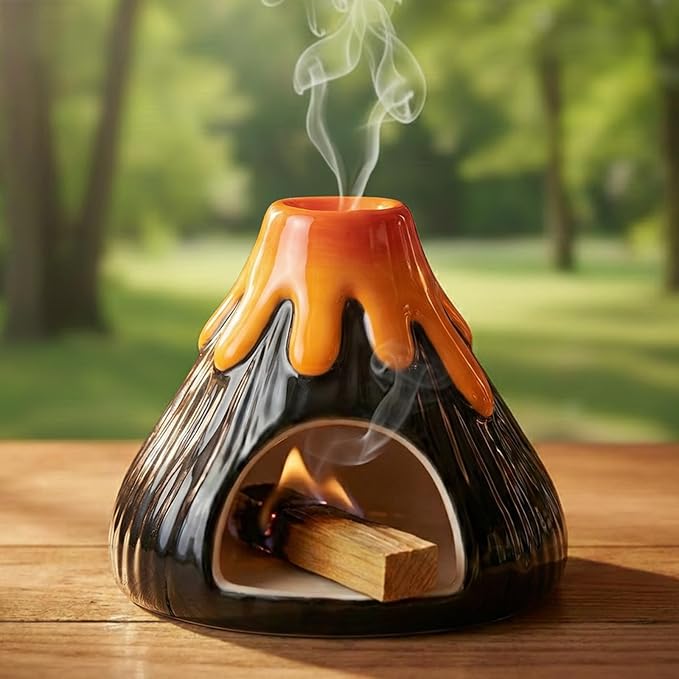 Potiera Small Volcano Incense Holder, Handmade Ceramic Palo Santo Holder for Meditation Spa Yoga Decor, Backflow and Cone Incense Burner for Home and Office Decor, Spiritual Gifts for Women Men
