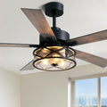 Farmhouse Ceiling Fan with Lights 52 Inch Caged | Bubble glass shade farmhouse fandelier with walnut blades, quiet DC motor, remote, 6 speeds, timer for stylish living spaces.