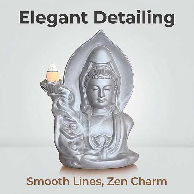 Ceramic Incense Burner, Waterfall Reflux Design, Aromatherapy Holder for Cones and Sticks, Dark Brown。 (LGY)