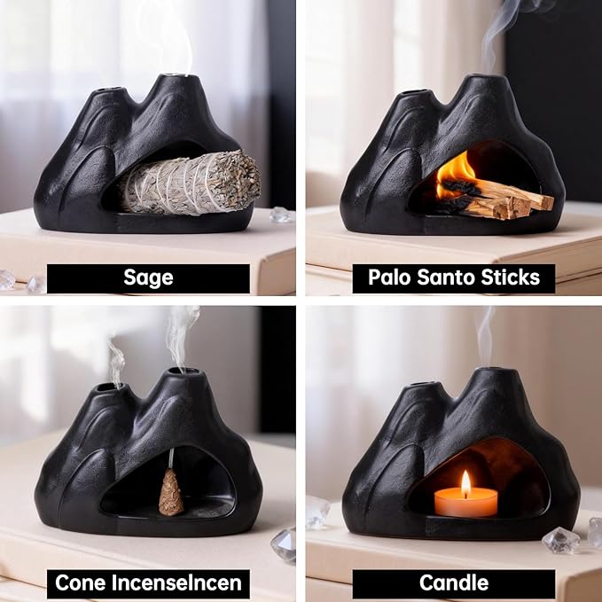 Ceramic Palo Santo Incense Holder. A Mini Chimney for Burning Palo Santo Incense and Sage, Incense Burner, Mountain-Shaped Burner, Home Decor Incense Burner for Yoga Meditation Rooms.