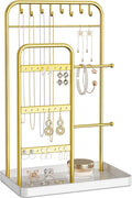 pickpiff Jewelry Holder Stand: Jewelry Display for Necklace, Bracelet, Earring, Ring, White & Gold