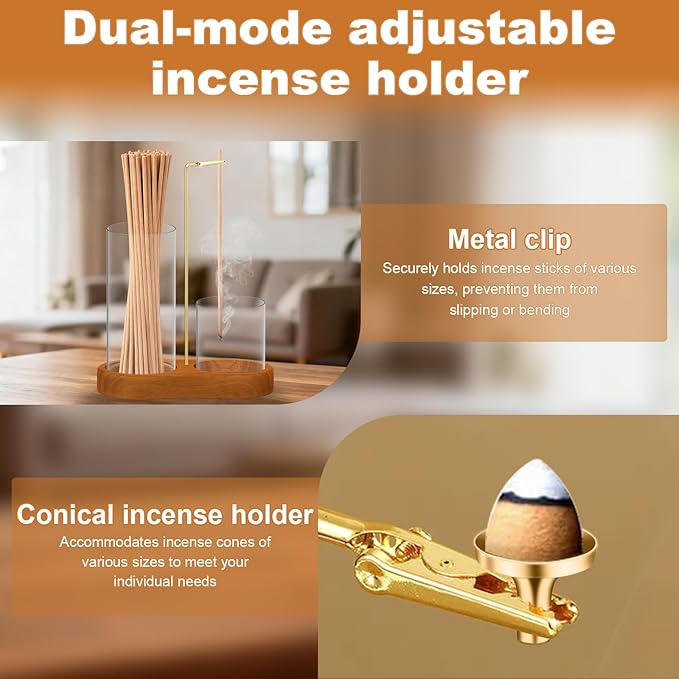 Glass Incense Holder, 3 in 1 Incense Sticks Burner Holder with Storage, Hang Upside Down Incense Holder for Sticks with Glass Ash Catcher for HolderBedroom House Yoga Meditation Zen