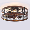 24" Farmhouse Flush Mount Caged Ceiling Fans with Lights, Rustic Low Profile Ceiling Fan with Light and Remote, Quiet Reversible DC Motor Bladeless Enclosed Ceiling Fan for Bedroom Dining Room Kitchen