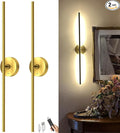 Battery Operated Wall Sconce Set of Two: Gold Wireless Rechargeable Wall Light with 10000mAh Detachable Battery and Remote, 360° Rotatable Scone Wall Decor for Bedroom Hallway Bathroom, 31.5inch