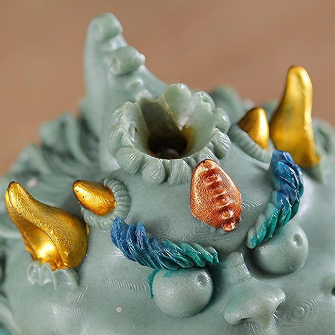 Backflow Incense Burner - Resin Tabletop Incense Holder for Cones, Fortune Dragon Statue Home Decor, Desktop Aromatherapy Ornament with Smoke Waterfall Effect for Living Room