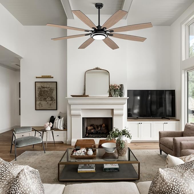 Fanbliss 72 Inch Black Large Ceiling Fans with Lights and Remote Control for Living Room, Modern Ceiling Fan with Quiet Reversible DC Motor, Ceiling Fan Lights for Garage, Patio, Indoor and Outdoor