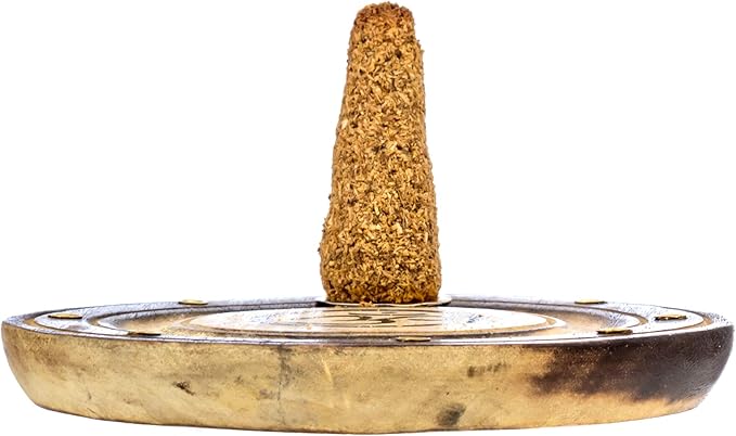 Om Incense Holder for 7 Incense Sticks and 1 Cone - for Meditation Room Decor, Spiritual Gifts, Meditation Accessories, Eclectic Home Decor - 4" Round Wood Burner with Painted Aum Symbol