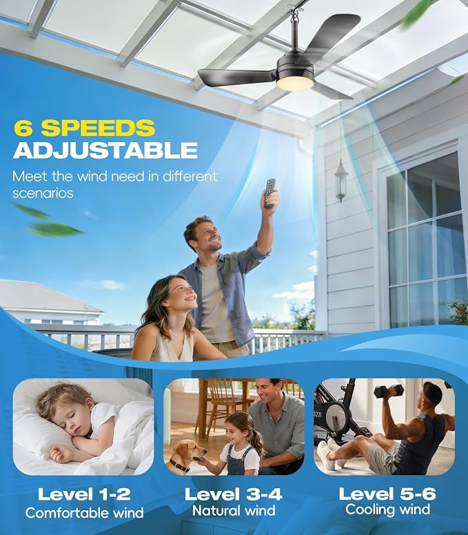 28 inch Plug-in Ceiling Fan Light with16.5ft long cord, Gazebo fan light Dimmable 3CCT LED,Reversible,Portable Hook Design for Bedroom Garage Tent Porch Kitchen patio