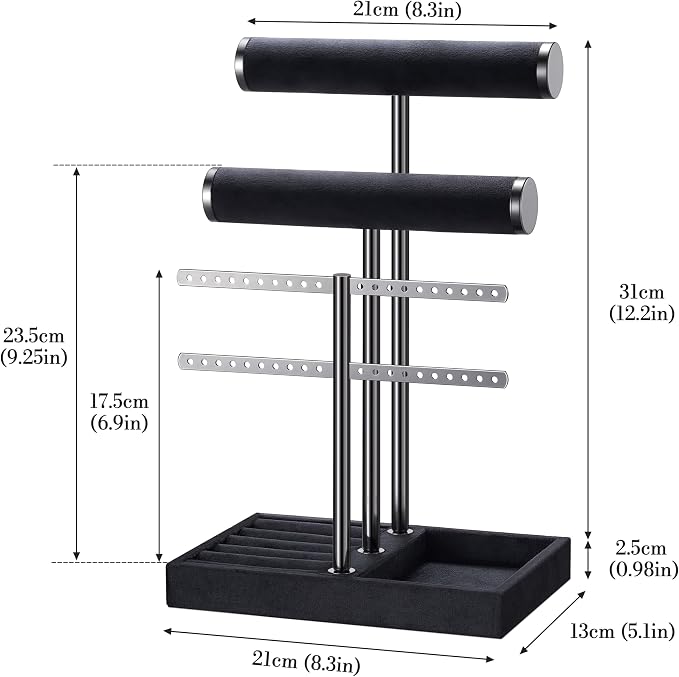 Jewelry Organizer Stand for Necklaces, Bracelets, Earrings, Rings, PB | 3 Tier Velvet Bracelet Holder Display | Jewelry Organizers and Storage | Jewelry Tree | Jewelry Towers