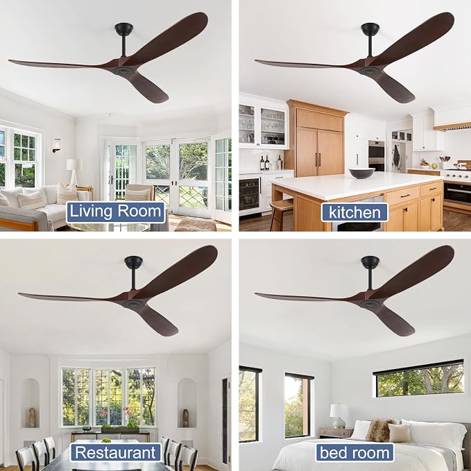 72inch Solid Wood Ceiling Fan no Light,Outdoor Ceiling Fan with Remote,DC Ceiling Fans with Large Airflow for Patios,Gazebos,Living Room,Farmhouse (dark walnut)