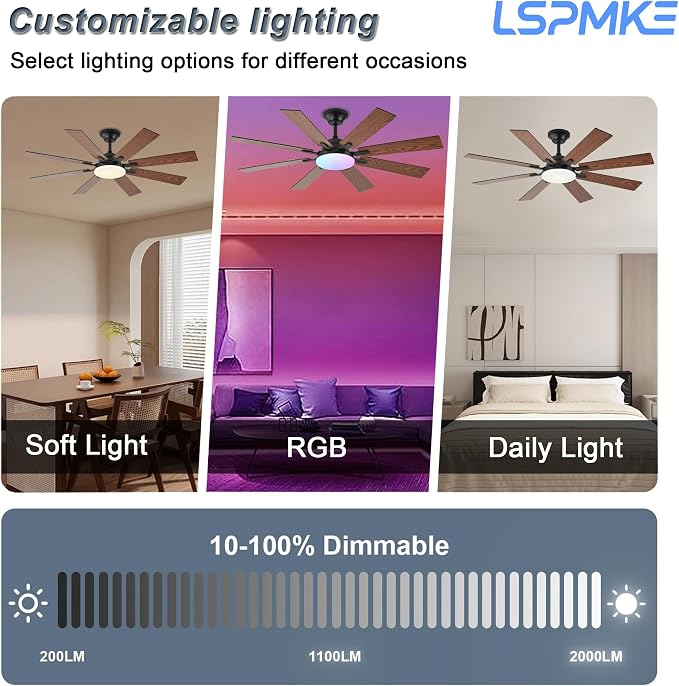 Ceiling Fan With Light & Remote Indoor/Outdoor Use 52 Inch Brown | Reversible DC Motor,3CCT, Dimmable, Timer, Noiseless,Ceiling Fan for Bedroom Living Room