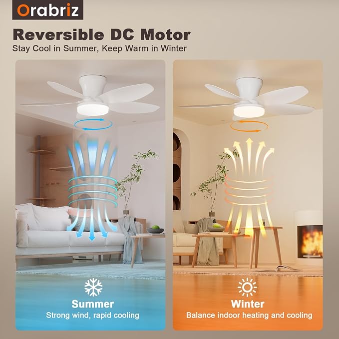 35 Inch Small Ceiling Fan with Led Lights Remote Low Profile White | Quiet 6 Speeds Adjust,Modern LED Dimmable,Memory for Light,2/4H Timer,DC Reversible,Bedroom Living Room Indoor/Outdoor Use