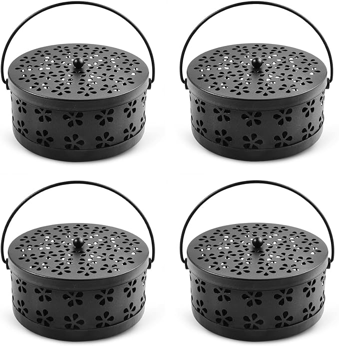 4 Pieces Mosquito Coil Holder Incense Coil Burner Indoor Outdoor Camping Use Portable Mosquito Repellent Coil Holder Incense Burner Holder (Black Blossom)