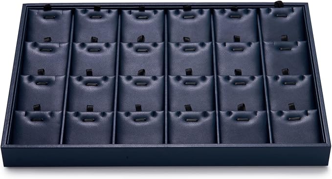Oirlv Stackable 24 Gird Necklace Organizer Tray with Removable Jewelry Cards Necklace Pendant Jewelry Drawer Organizer Blue