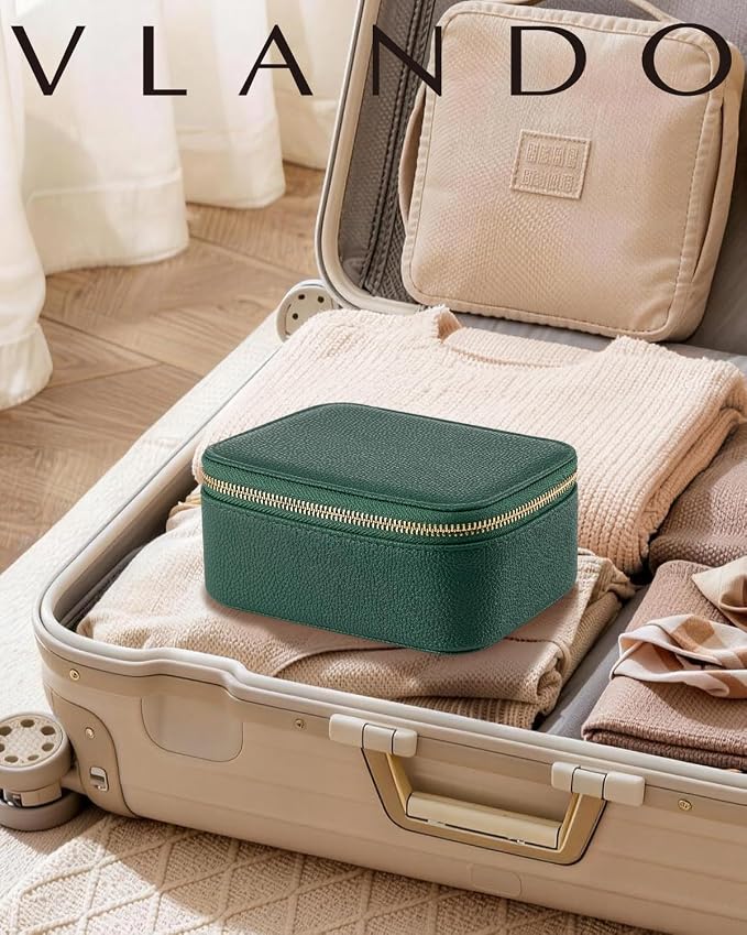 VLANDO Jewelry Box with 8 Velvet Jewelry Bags Travel Jewelry Storage Box Petal Hardware Jewelry Organizer for Necklace Rings Earrings Women Gifts for Christmas Birthday-Green