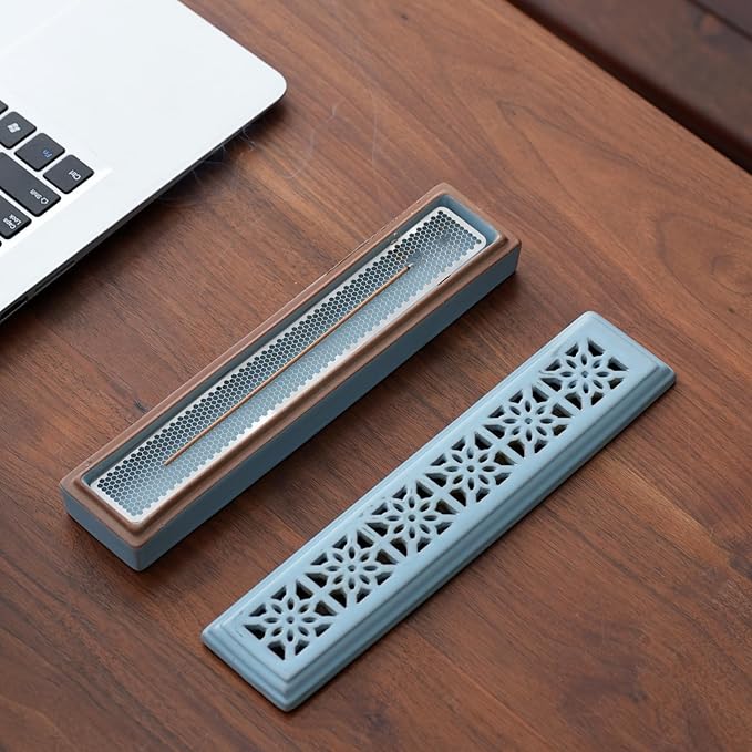 CEREMONY Incense Holder for Sticks, Ceramic Insence-Stick Holder Ash Catcher, Incense Holder Timkburner for Meditation Yoga Spa Room Incense Holder (Mesh-Blue)