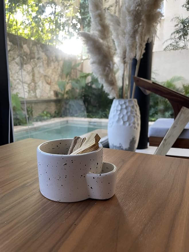 Bursera White Ceramic Bowl, Tree Planted With Every Order, Decorative With Side Slot for Matches, Smudging Burn for Sage, Palo Santo, Matchstick Holder, Form for Candles