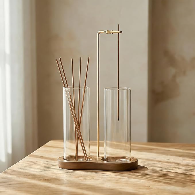 Glass Incense Holder with ash Catcher Upside Down Incense Sticks Burner Holder 2 in 1 Incense Sticks Holder for Meditation Yoga Spa Room Decor(Brown)