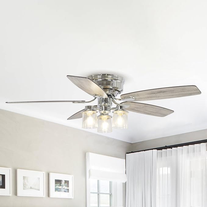 52" Flush Mount Ceiling Fans with Lights and Remote - Quiet Reversible Motor, 3-Speed Adjustment & Timer Function, Retro Ceiling Fan for Living Room, Bedroom, Dining Room