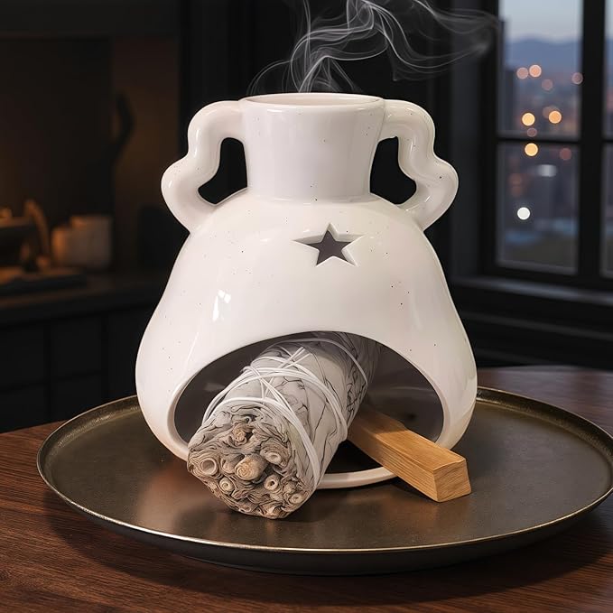 Handmade Ceramic Palo Santo Holder – Suitable for Burning Sage & Palo Santo - Mini Chimenea-Style Burner, an Incense Burner for Spiritual Meditation, Yoga or Home Decoration