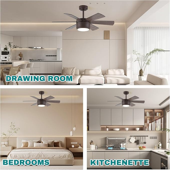 SHOWDI Brown Ceiling Fans with Lights and Remote, Quick Installation, 42 in | 2 Blade Color, Metal Material, App Remote Control, Timer, Reversible, 3CCT, Dimmable for Bedroom, Living room, Indoor