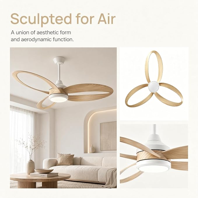 52 Inch Ceiling Fan with Light, Flush Mount Ceiling Fan, White | Quiet DC Motor, 6 Speeds & 3 Color Temperatures, Dimmable LED, Reversible for Bedroom Living Room Patio