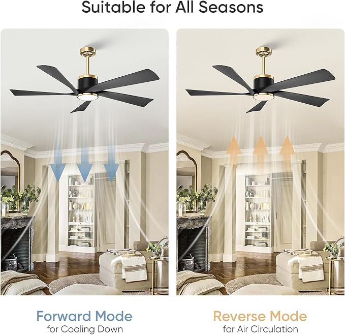 TXCSLY 52'' Ceiling Fans with Lights, Modern Ceiling Fan with Remote Control, Indoor Outdoor Ceiling Fan for Living Room, Bedroom, 5 Blade, 3 Color Temperature, Dimmable (Black & Gold)